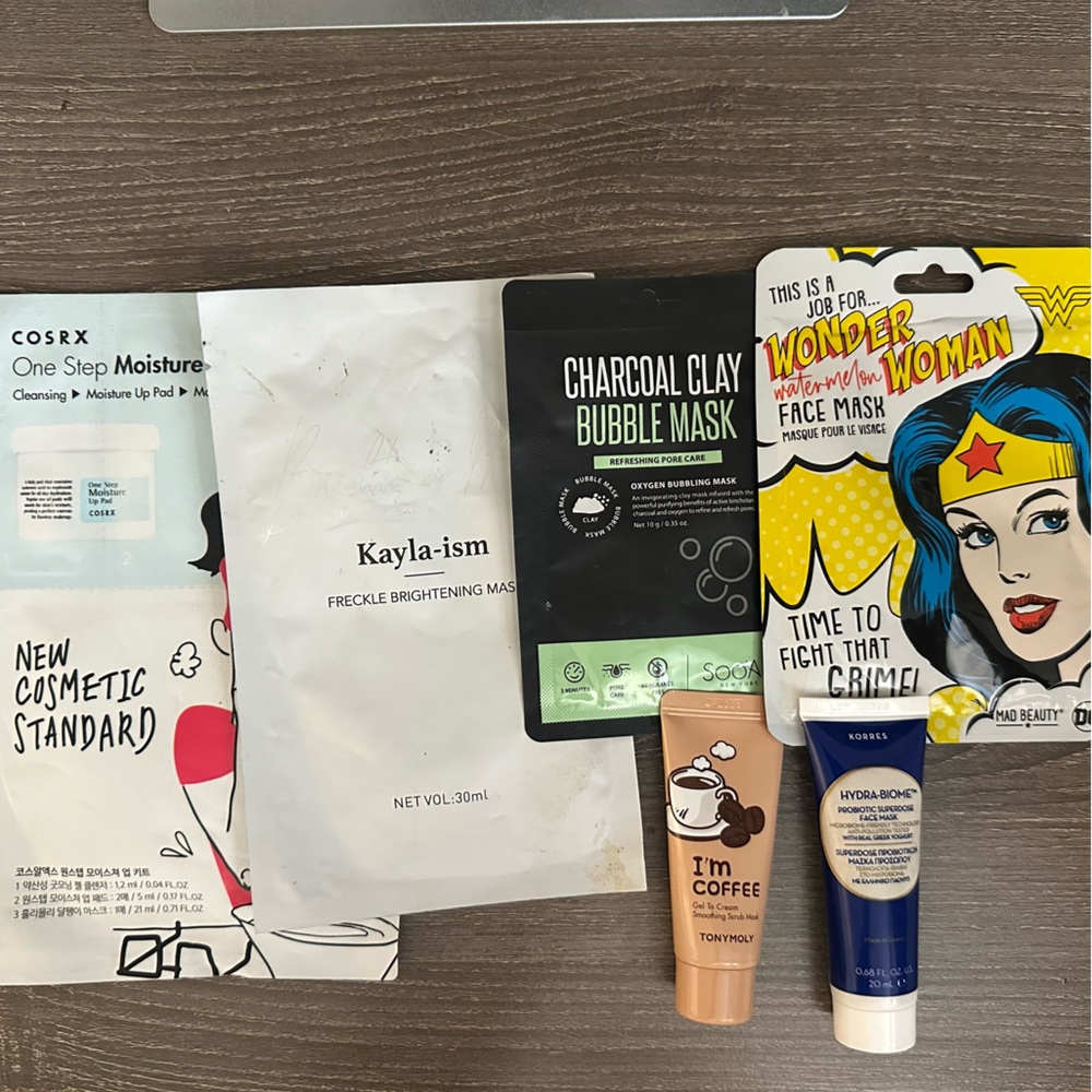 TonyMoly I’m Coffee Scrub COSRX Charcoal Clay Korres Probiotic Superdose Mask